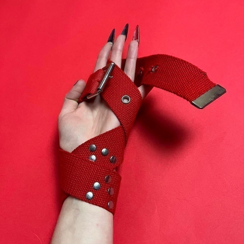 Grungy red belt with rivets in a pattern ❤️🤍​​​​​​​​​​​​​​​​​​​​​